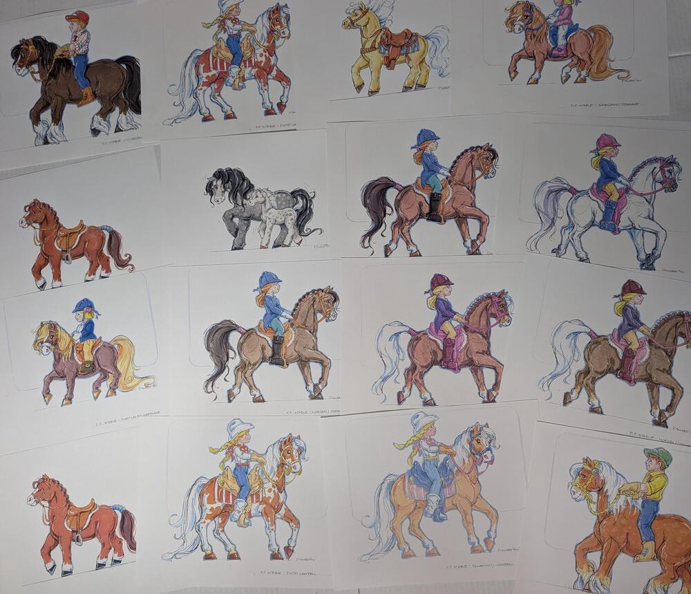 Vintage 1994 Pamela Sweet Fisher Price Horse Stable Concept Art Prints Lot of 16
